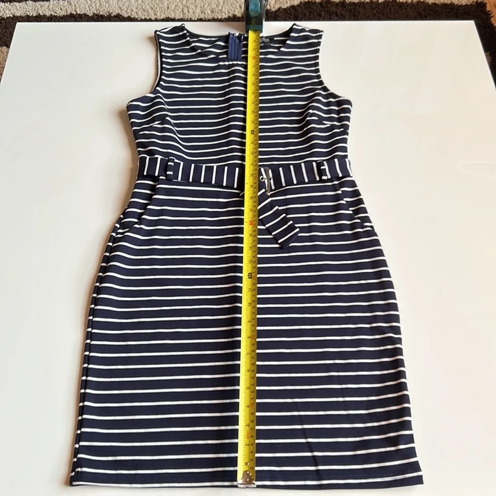 Papillon Striped Belted Ponte Shift Dress, navy and white - Picture 7 of 9